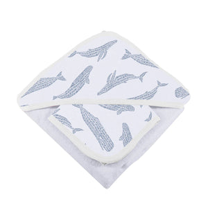 Blue Shadow Whales Bamboo Hooded Towel and Washcloth Set