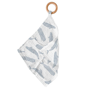 Blue Shadow Whales Bamboo Blankie Teether