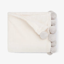 Load image into Gallery viewer, Grey Pom Trim Fleece Baby Stroller Blanket
