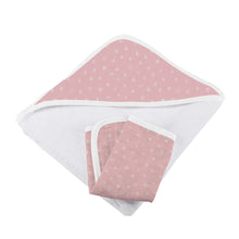 Load image into Gallery viewer, Pink Pearl Polka Dot Hooded Towel and Washcloth Set
