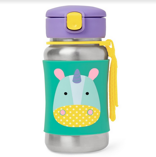 Zoo Stainless Steel Straw Bottle - Unicorn