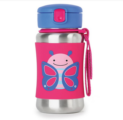 Zoo Stainless Steel Straw Bottle - Butterfly